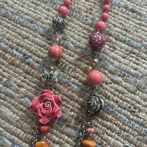Fun Pink and Orange Boho Statement Necklace